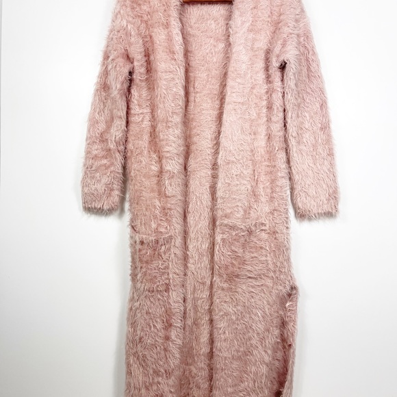 BB Dakota Love Pink Eyelash Long Duster Sweater Cardigan Womens Size XS Furry - Picture 6 of 10